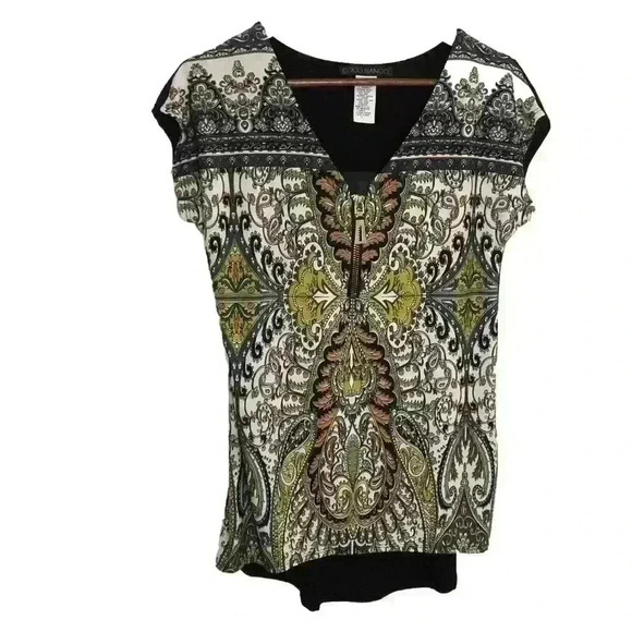 Coco Bianco Ladies Zip Front Paisley Blouse size Small - Picture 1 of 4